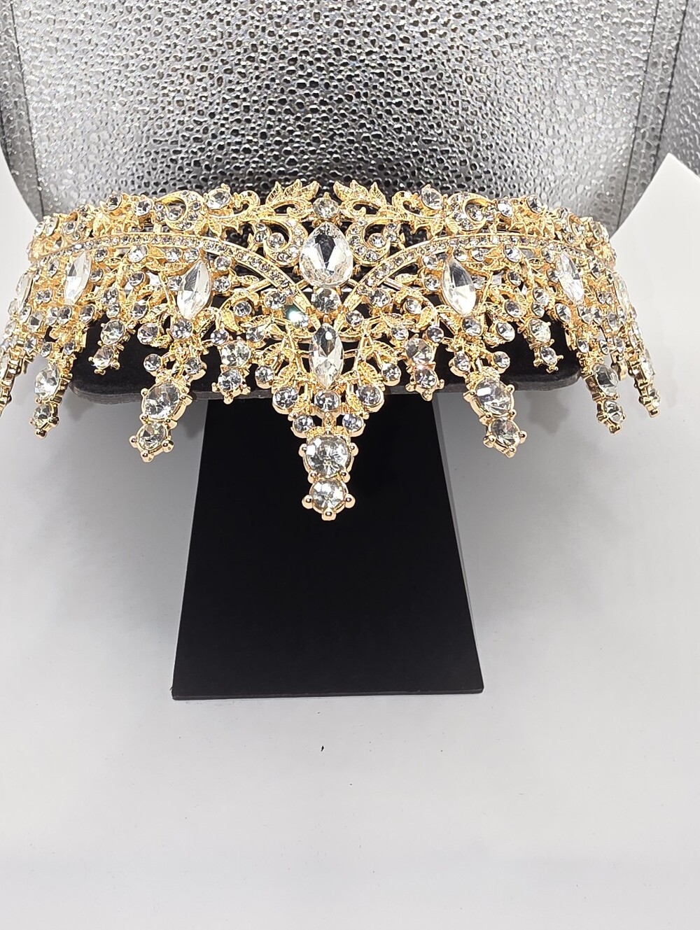 Gold Crystal Crown  Pageant Bridal Quinceañera  Sparkling Rhinestone Tiara - Picture 10 of 13